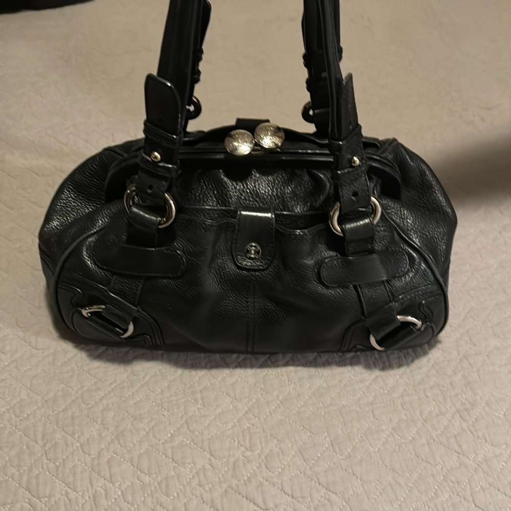 Celine Black Leather Shoulder Bag with Silver Hardware